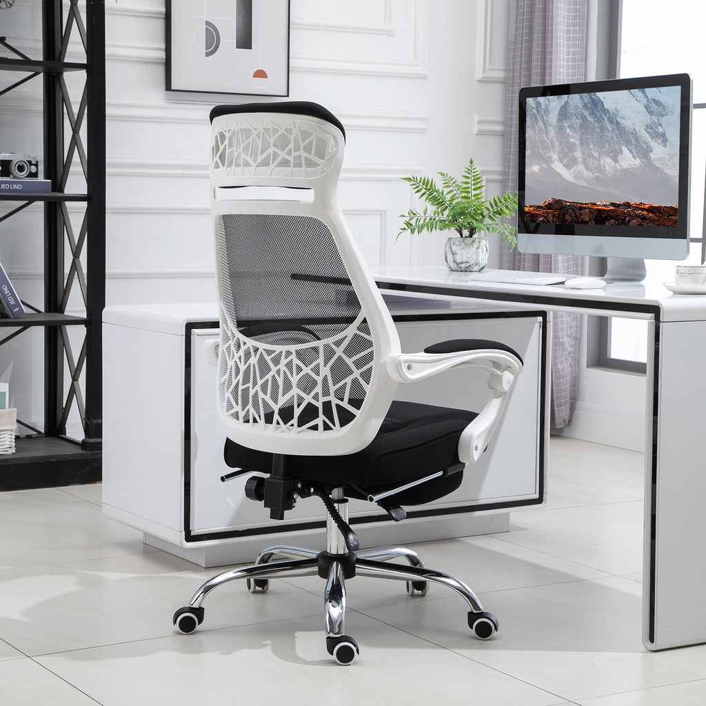 Ergonomic High Back Mesh Office Chair Swivel Reclining Computer Desk Chair with Retractable Footrest, Headrest, Padded Armrest