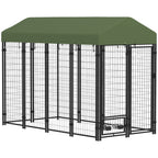 Outdoor Dog Kennel with Rotating Bowl Holders, Pet Playpen with Waterproof Cover, 8' x 4' x 6', Green