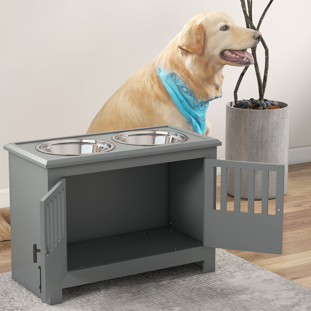 Dog Food Storage Cabinet with Bowls & Dog Feeding Station, Gray