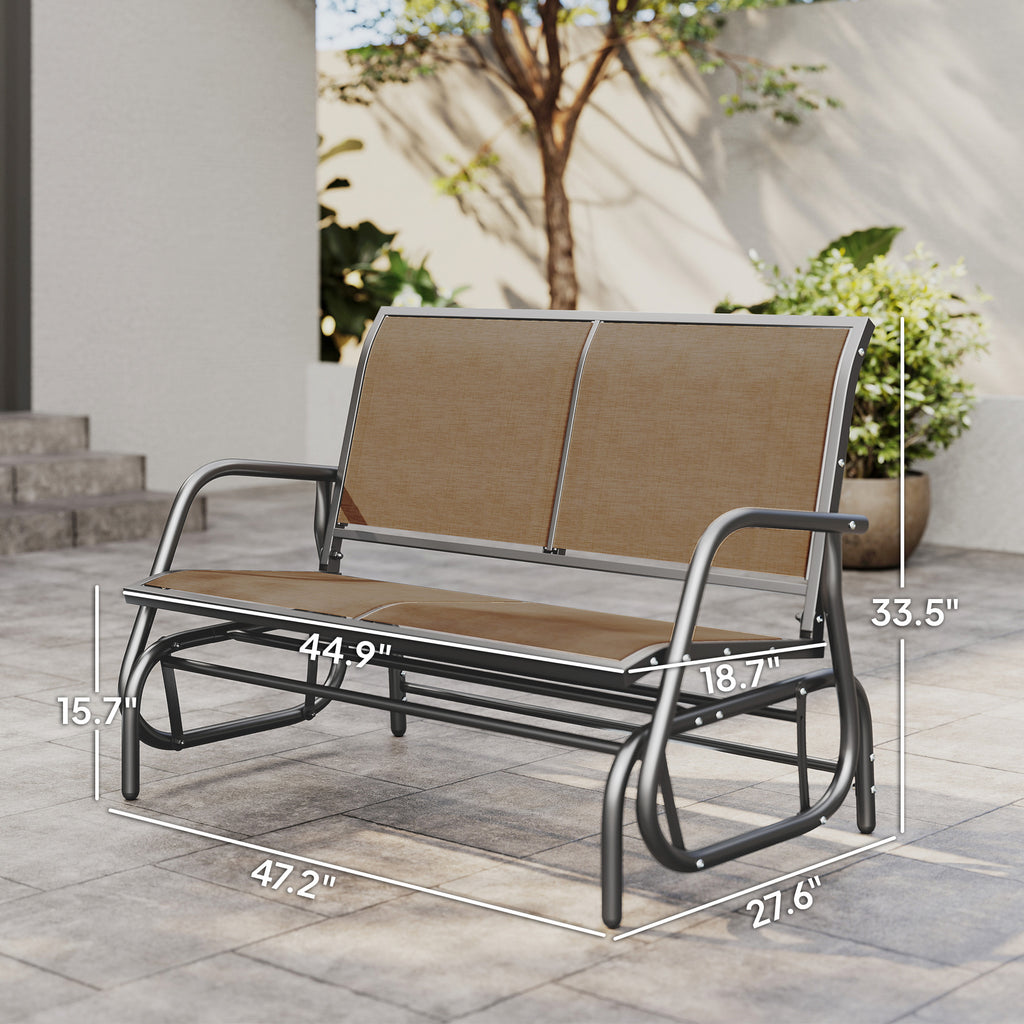 2-Person Outdoor Glider Bench, Patio Double Swing Rocking Chair Loveseat with Steel Frame, Light Mixed Brown
