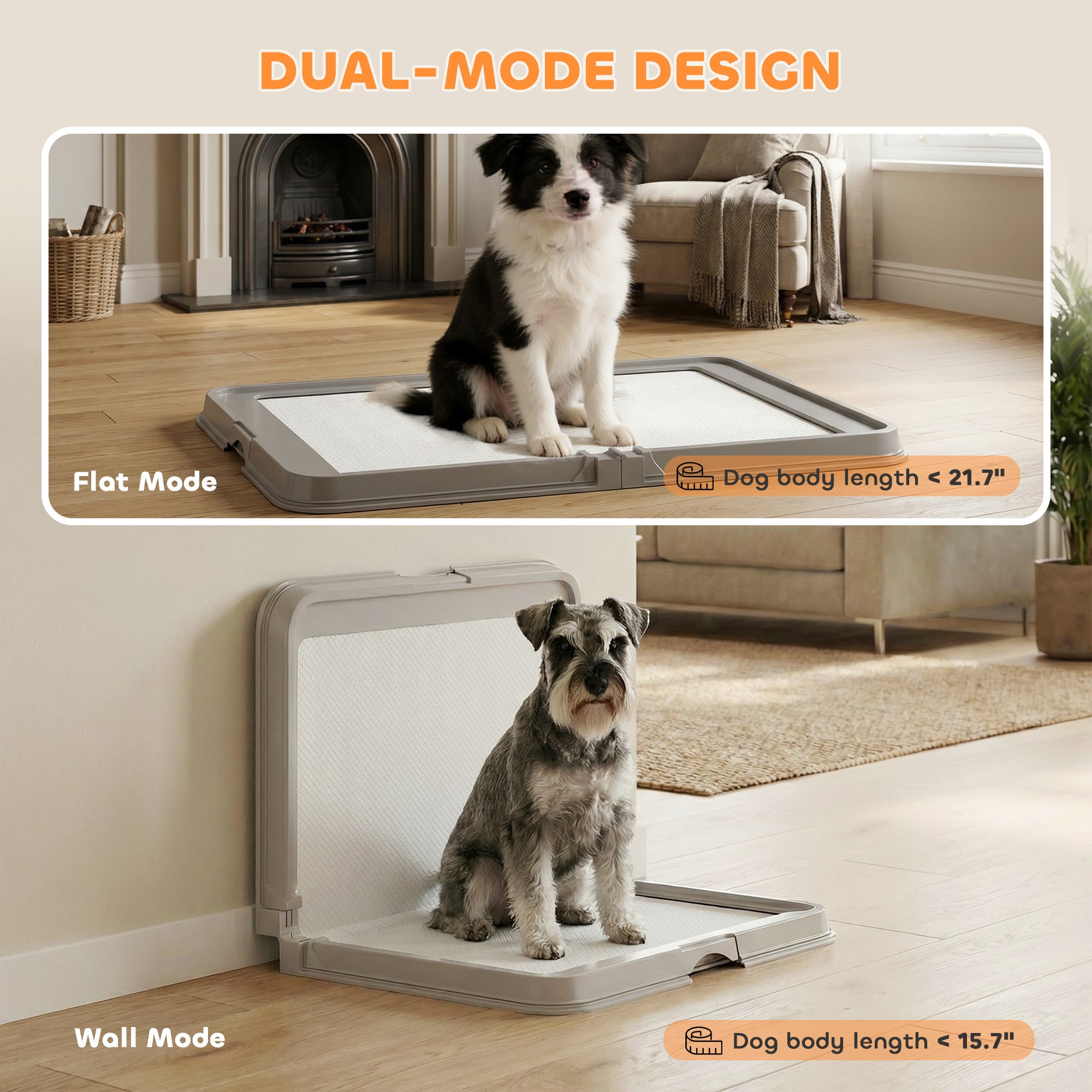 Pee Pad Holder Foldable Dog Litter Box with 3 Disposable Pads, 33.9" x 24.4", Gray