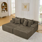 2-Seater Compressed Foam Lounge Sofa with Velvet Fabric and No Wood Frame, Loveseat Ideal for Bedroom, 83" L x 63" W x 25" H, Brown
