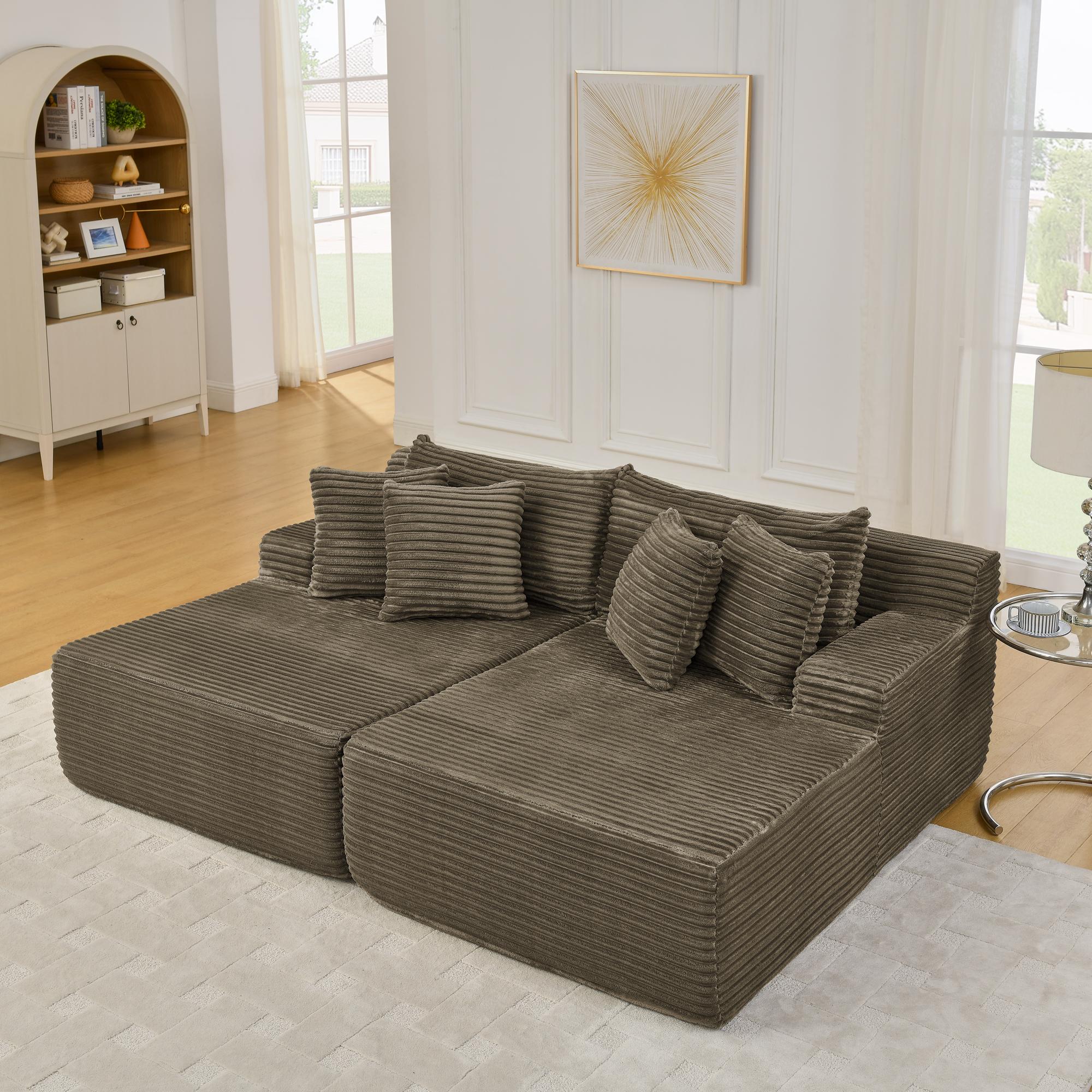 2-Seater Compressed Foam Lounge Sofa with Velvet Fabric and No Wood Frame, Loveseat Ideal for Bedroom, 83" L x 63" W x 25" H, Brown