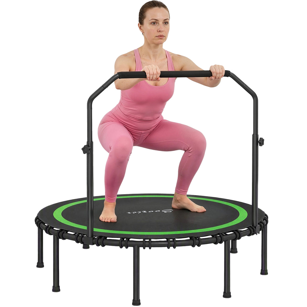 48" Rebounder Trampoline for Adults, Foldable Mini Trampoline with Adjustable Handle Bar for Indoor Outdoor, Green