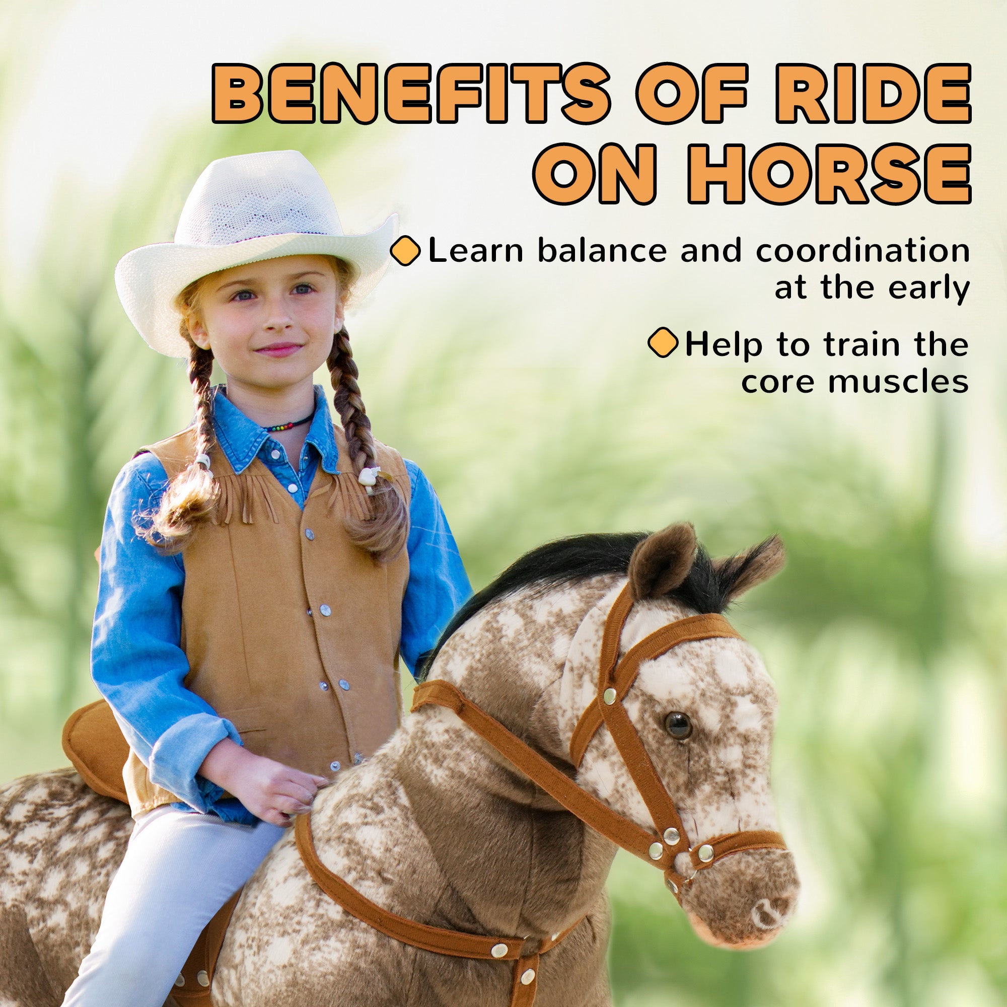 Kids Ride on Horse with Neighing Sound, Saddle for Ages 3-8