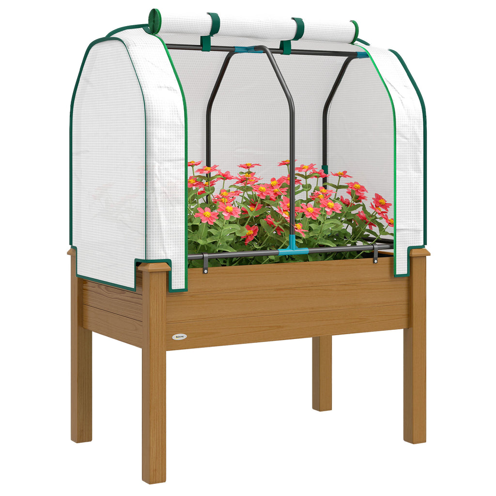 Raised Garden Bed with PE Greenhouse Cover Outdoor Planter Box for Herbs and Vegetables, 35 x 22 x 47 inch, Brown