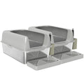 2 Pack High Sided Stainless Steel Litter Box with Metal Scoop & Scoop Holder, for Anti-Urine Leakage, Light Gray