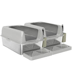 2 Pack High Sided Stainless Steel Litter Box with Metal Scoop & Scoop Holder, for Anti-Urine Leakage, Light Gray