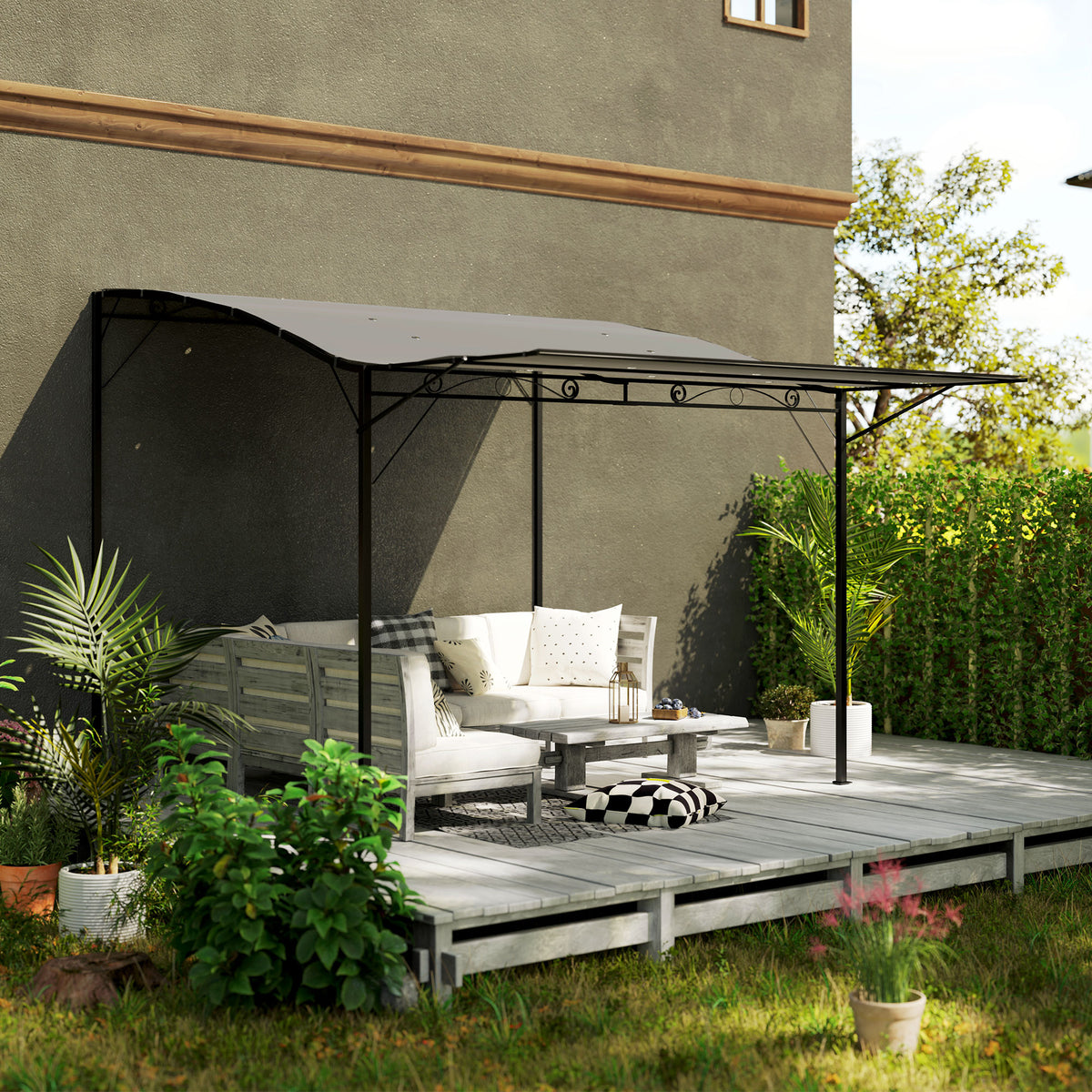 10' x 8' Outdoor Pergola and Patio Gazebo for Garden, Camper, Deck, Doors and Windows, Dark Gray