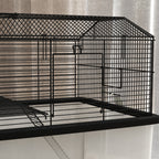 22" 2-Tier Hamster Cage with Extra-Deep 14" Base, Small Animal Cage with Ramp, Water Bottle, Food Dish, Wheels, Black