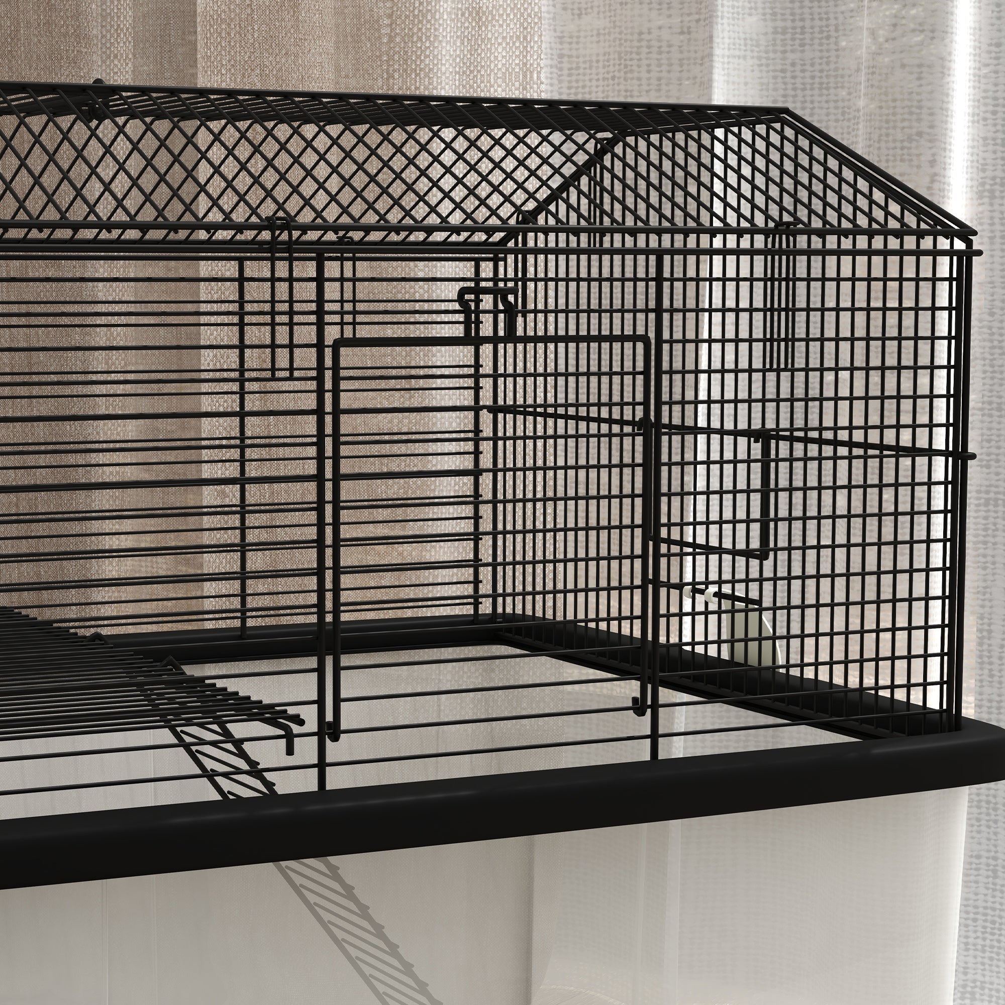 22" 2-Tier Hamster Cage with Extra-Deep 14" Base, Small Animal Cage with Ramp, Water Bottle, Food Dish, Wheels, Black