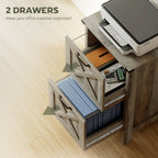 Vertical File Cabinet with 2 Drawers, Rustic Farmhouse Office Storage Cabinet for A4, Letter Size, Distressed Gray