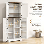64" Tall Kitchen Pantry Cabinet with Motion Sensor Light, Spice Racks and Adjustable Shelves, White