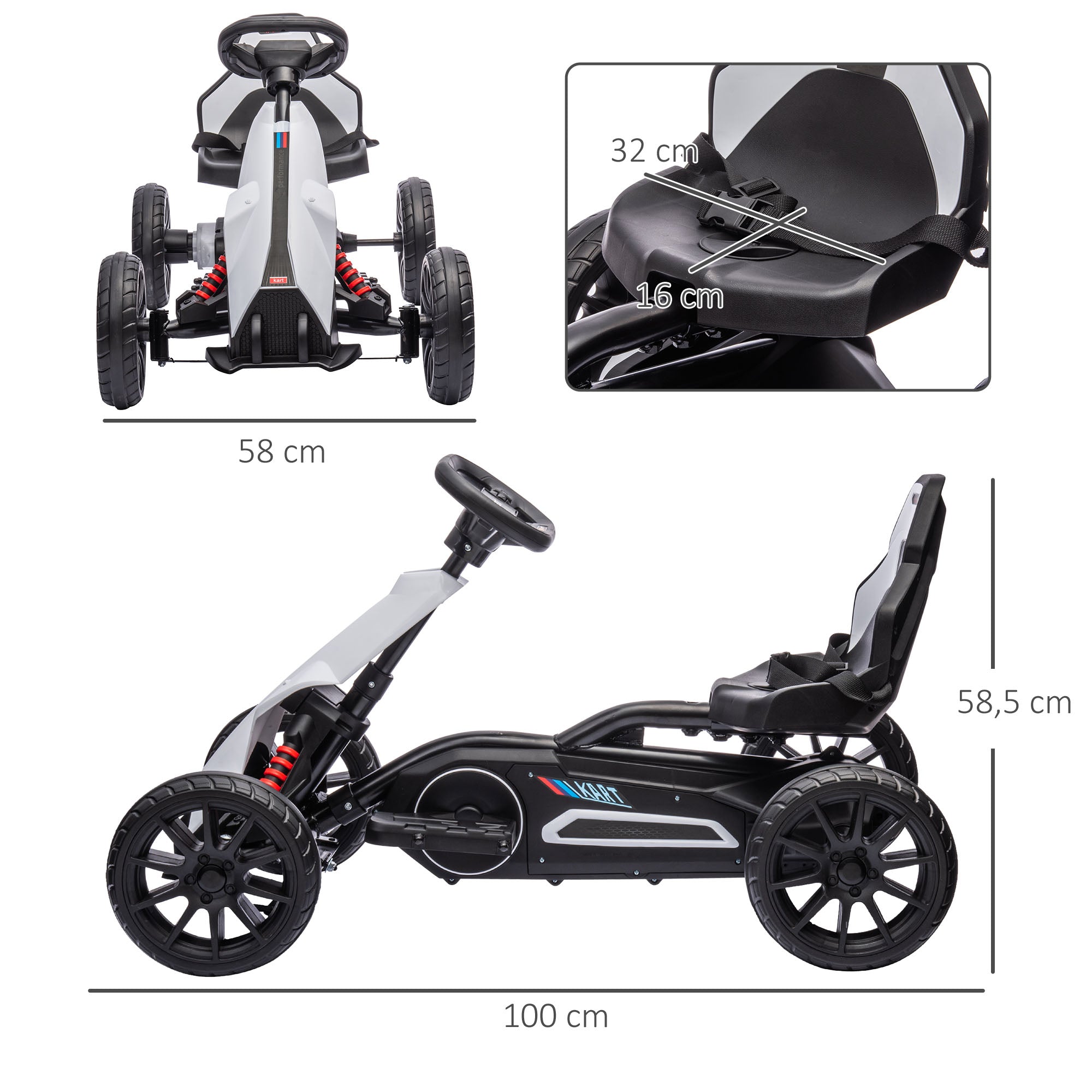 12V Electric Go Kart for Kids, Ride On Toy with EVA Tires, 2 Speeds, Adjustable Seat, Safety Belt for 3-8 Years, White