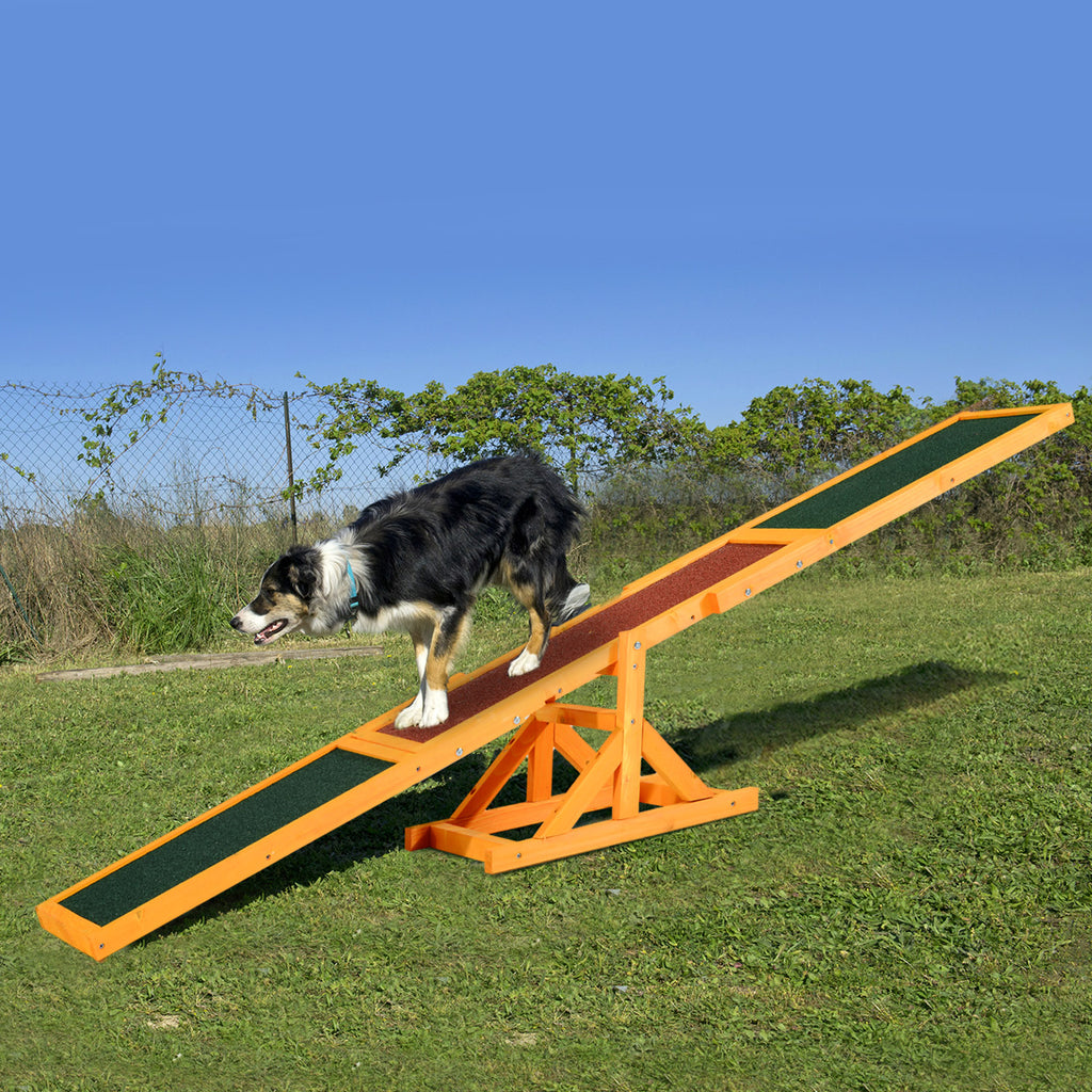 Wooden Dog Agility Seesaw for Balance Training and Exercise, Platform Equipment Run Game Toy, Weather Resistant Pet Supplies, for Outdoor Backyard, 71" L x 12" W x 12" H, Natural