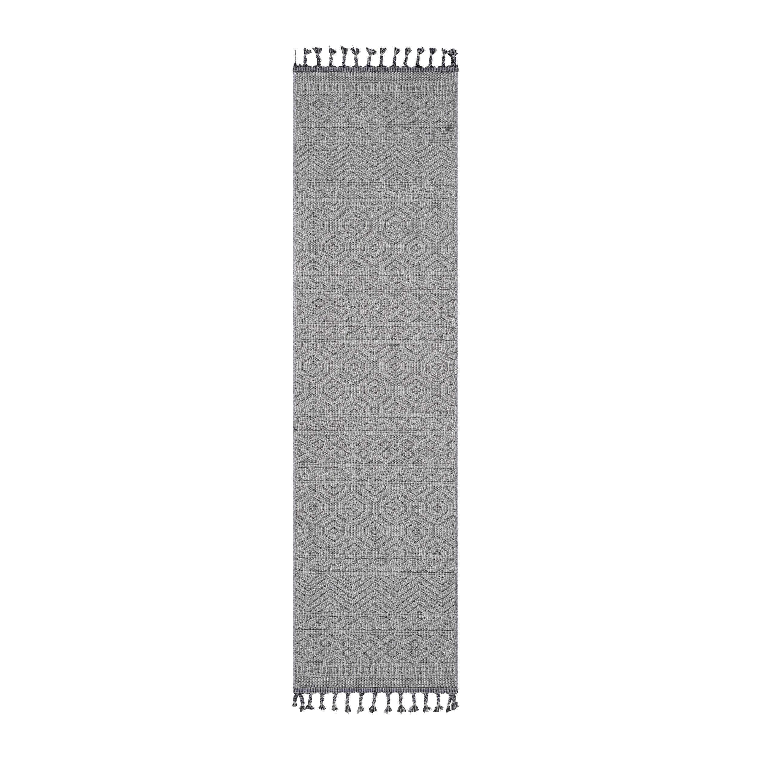 Naar 2x8 Geometric Indoor Outdoor Stain-Resistant Area Rug with Medium Pile Height, Kid and Pet-Friendly Carpet, 96" L x 26" W x 0.3" H, White