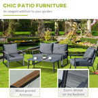 4 Piece Patio Furniture Set, Aluminum Conversation Set, Outdoor Garden Sofa Set with Armchairs, Loveseat, Center Coffee Table and Cushions, Dark Grey