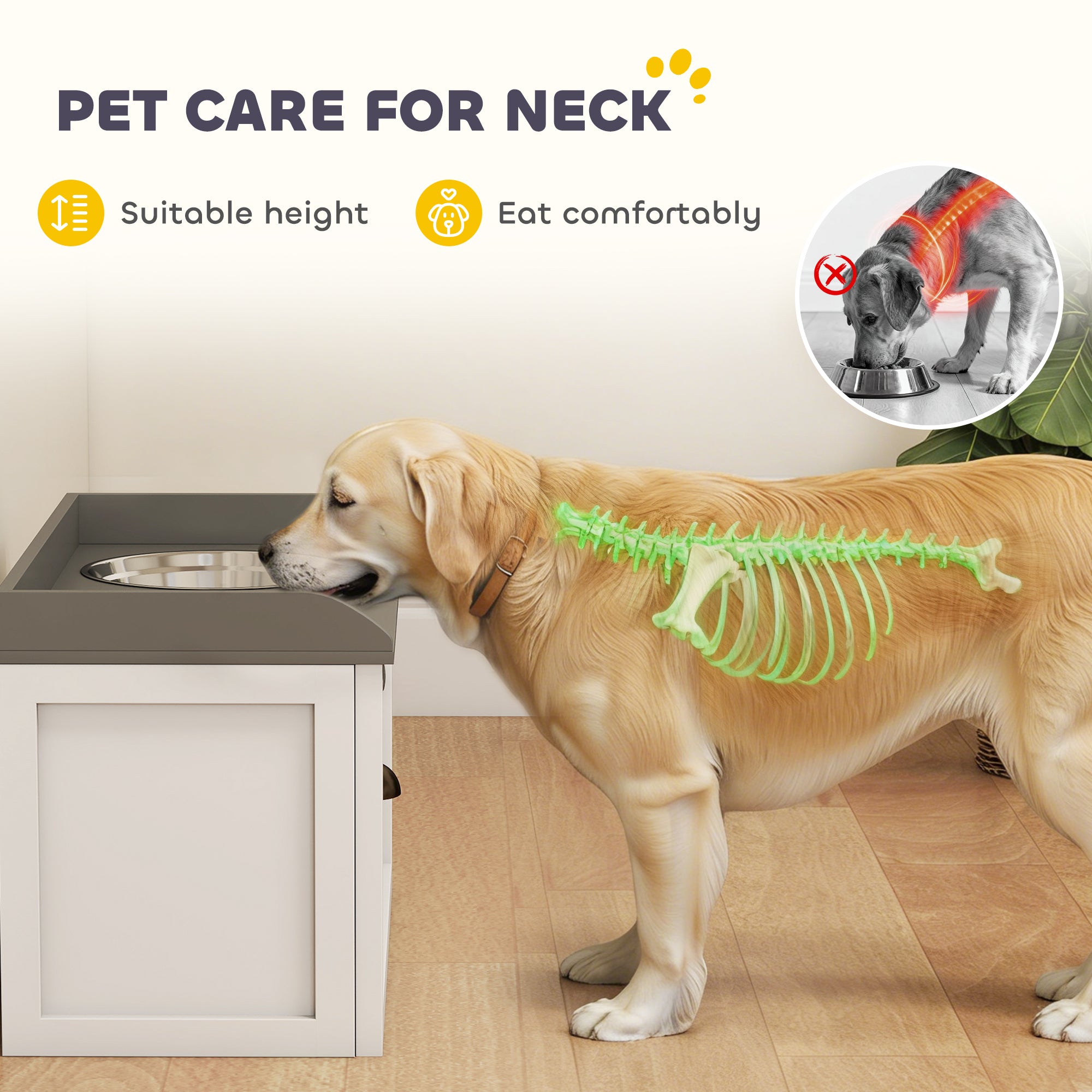 Pet Feeding Station Pet Dish Bowl Set with Storage, 2 Elevated Dog Bowls for Large Sized Dogs, White