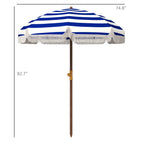 6.2' Beach Umbrella for Travel, Vent, Ruffles, Carry Bag, Portable Outdoor Umbrella for Garden, Blue Stripe