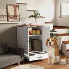 Pet Feeding Station, Dog Food Storage Cabinet w/ Raised Dog Bowls, Adjustable Panel, Hooks for Medium Dogs, White