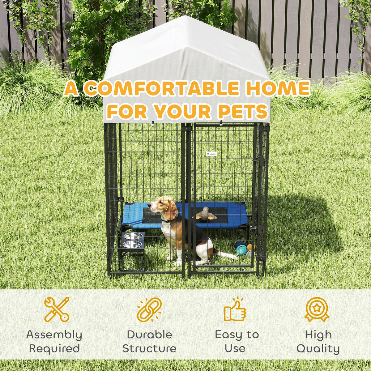 Outdoor Dog Kennel with Roof, 4' x 4' x 6' Heavy Duty Welded Wire Dog Playpen Enclosure with Escape-proof Lock