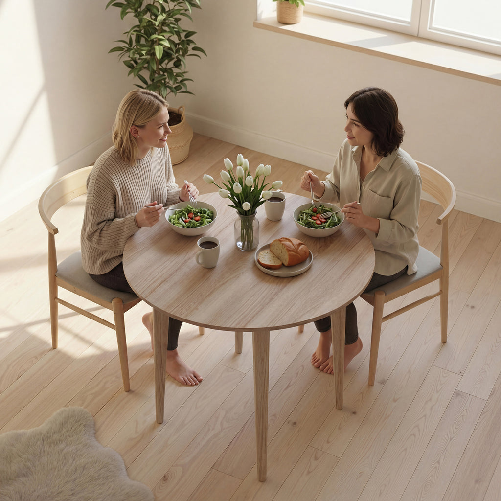 Folding Dining Table, Round Drop Leaf Kitchen Table for Small Spaces with Wood Legs, Oak Color
