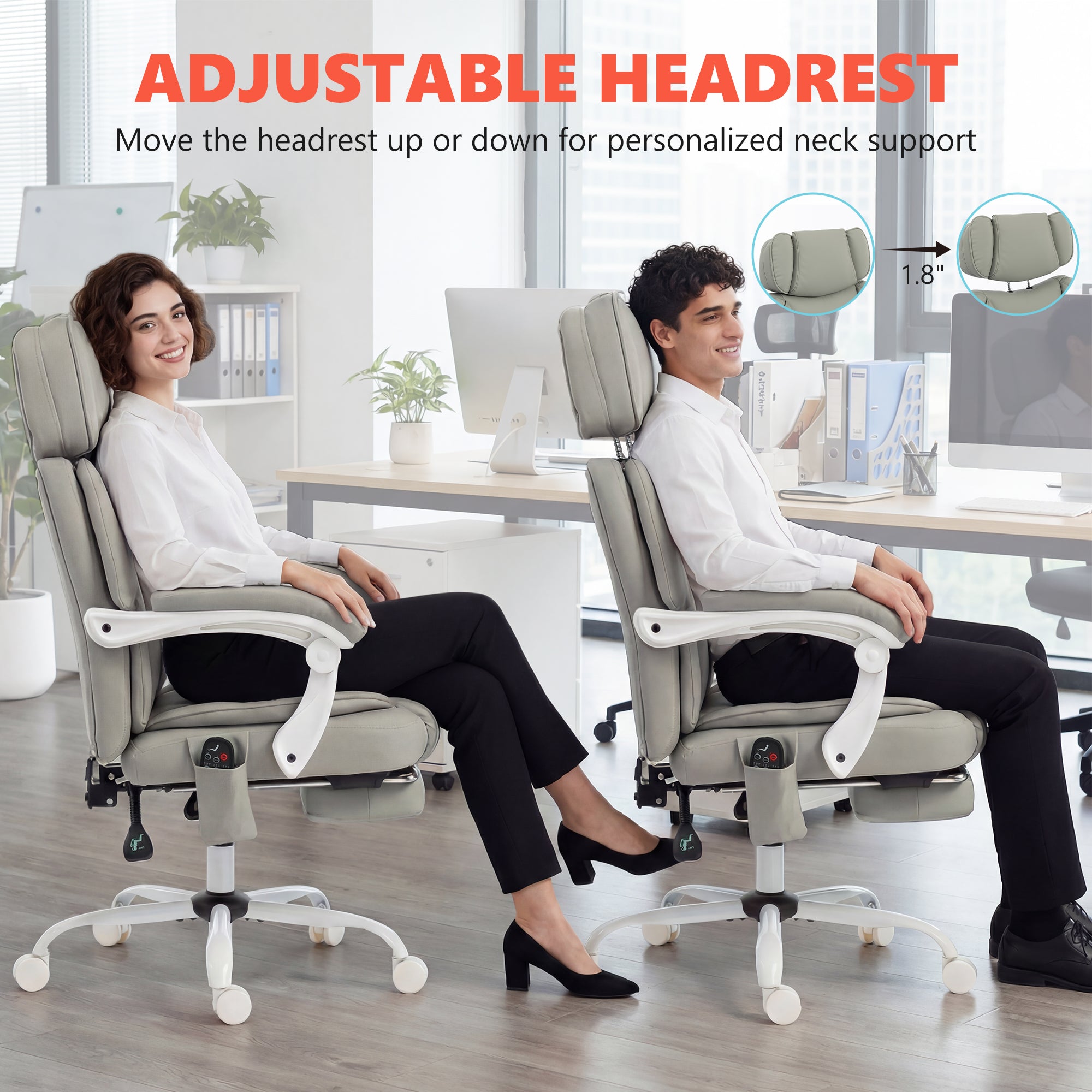 High Back Vibration Massage Office Chair Heated Reclining Computer Chair w/ Footrest, Swivel Wheels, Remote, Light Gray