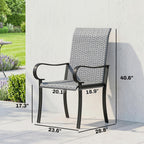 Set of 4 Outdoor Wicker Dining Chairs with Armrest, Steel Frame, High Back and Deep Seating, Gray