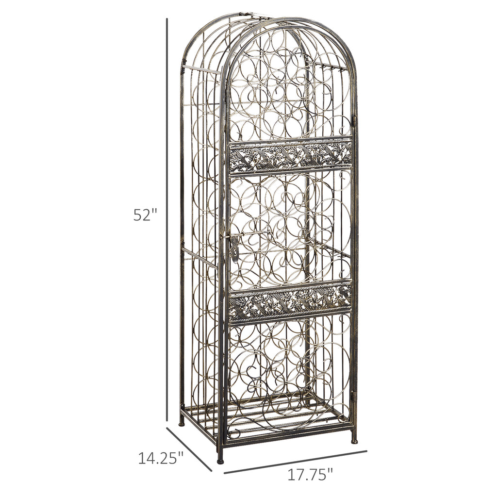45 Bottle Wrought Iron Wine Rack Jail with Lock - Antique Bronze