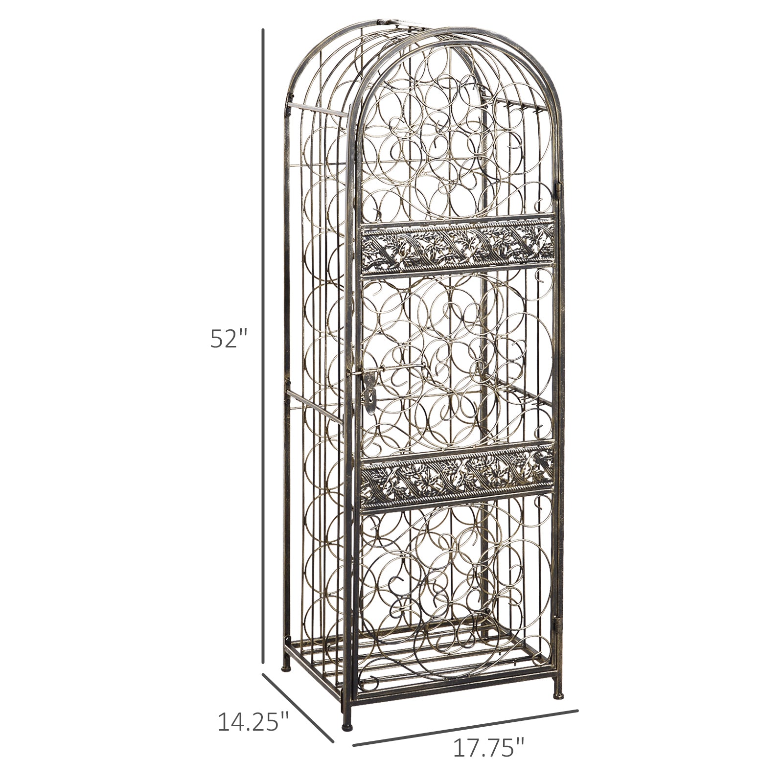 45 Bottle Wrought Iron Wine Rack Jail with Lock - Antique Bronze