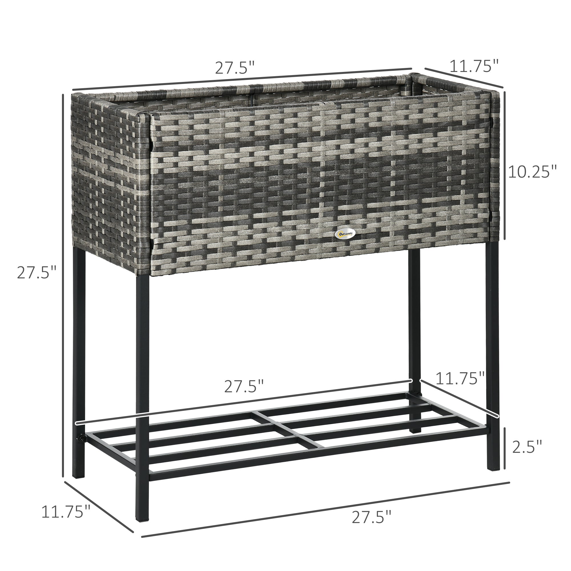 Raised Garden Bed, Elevated Planter Box with Rattan Wicker Look, Tool Storage Shelf, Portable Design for Herbs, Vegetables, Flowers, Gray