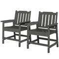 2 Piece All-Weather Patio Chairs, HDPE Patio Dining Chair Set, Heavy Duty Wood-Like Outdoor Furniture, Gray