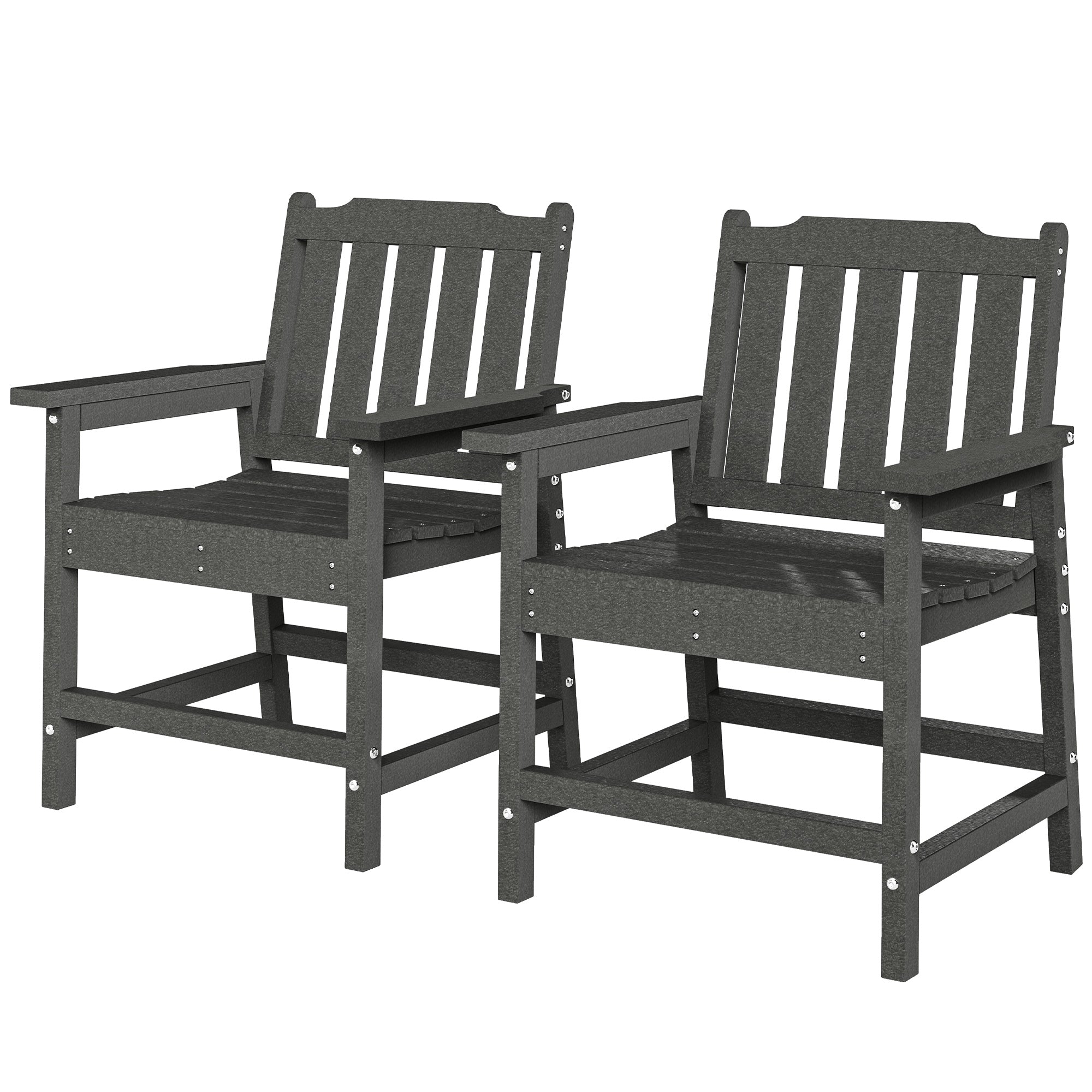 2 Piece All-Weather Patio Chairs, HDPE Patio Dining Chair Set, Heavy Duty Wood-Like Outdoor Furniture, Gray