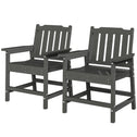 2 Piece All-Weather Patio Chairs, HDPE Patio Dining Chair Set, Heavy Duty Wood-Like Outdoor Furniture, Gray