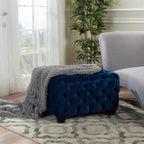 Velvet Ottoman with Cushioned Top, Sturdy Frame, and Space-Saving Design, 29" L x 29" W x 18.25" H, Navy Blue