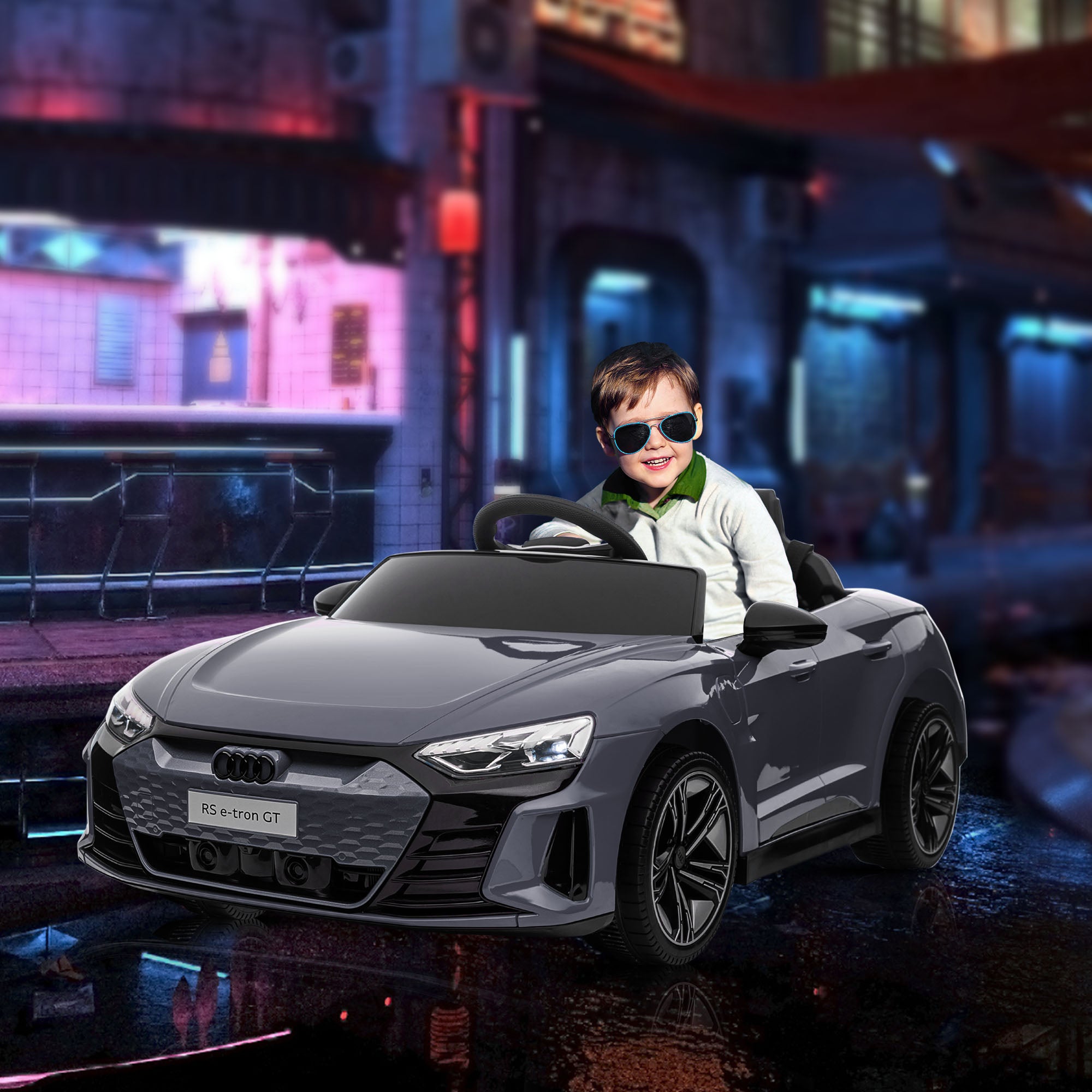 12V Licensed RS E-tron GT Kids Ride on Car with Remote Control, Suspension, Horn, Music, Lights, Gray