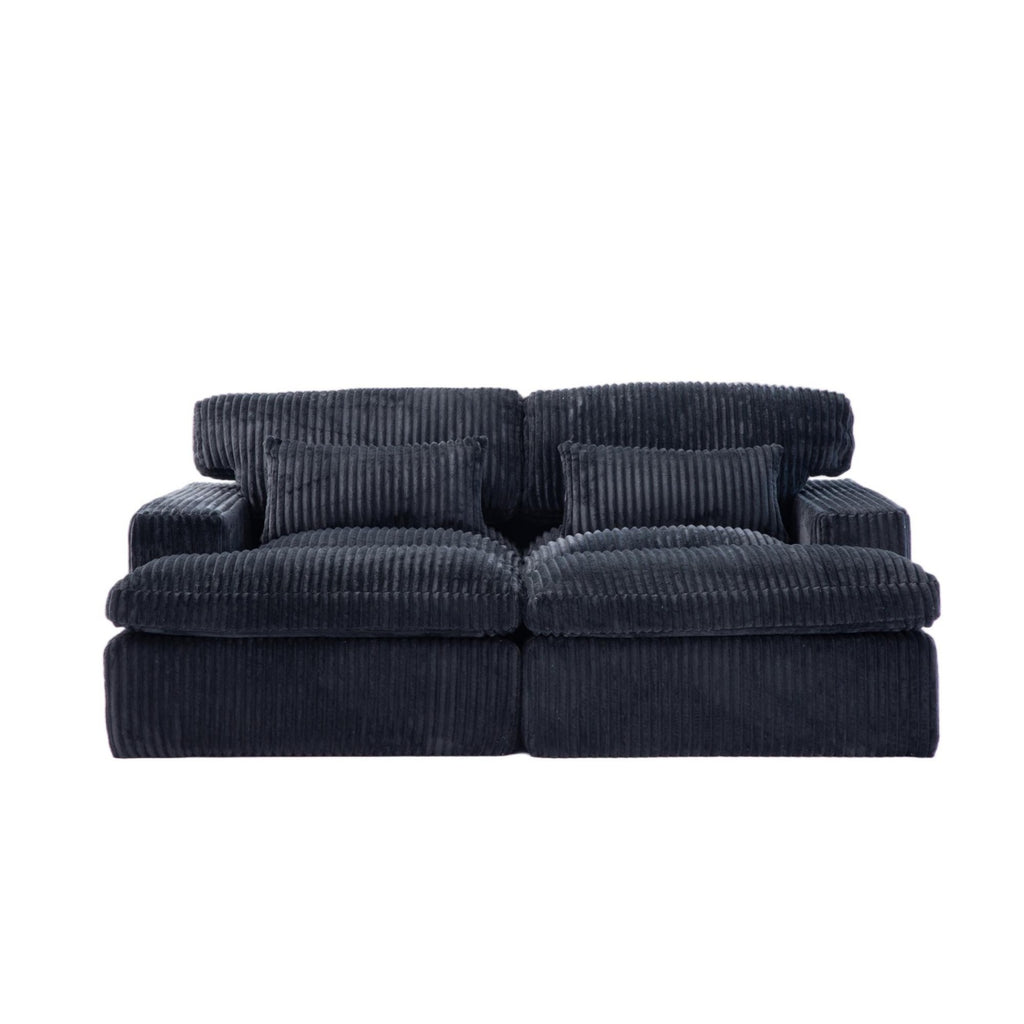 Double Chaise Lounge Chair with Deep Seat and Corduroy Fabric, Sectional Love-seat Perfect for Apartments, 82.5'' L x 57'' W x 23.5'' H, Black