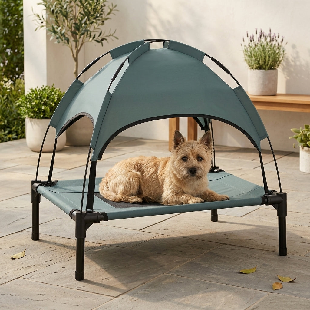 Elevated Dog Bed with Removable Canopy, Outdoor Dog Cot with UV Protection Canopy Shade, 24 inch Pet Bed for Camping, Gray
