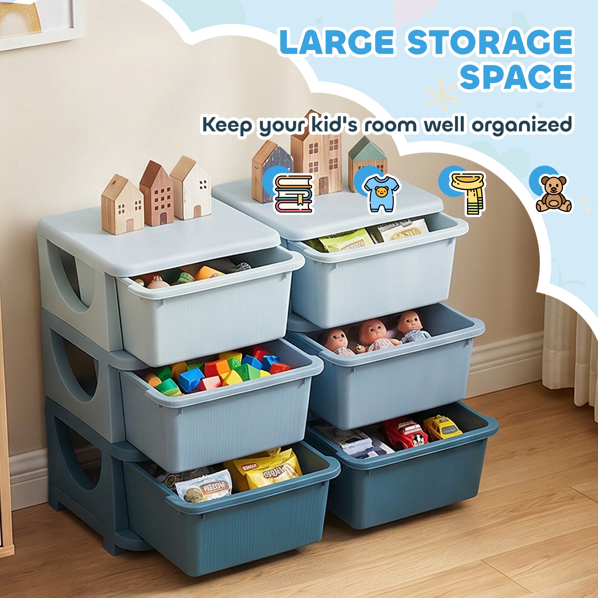 3 Tier Kids Storage Organizer with 6 Drawers for Bedroom, Nursery, Kindergarten, Living Room, Boys and Girls, Blue