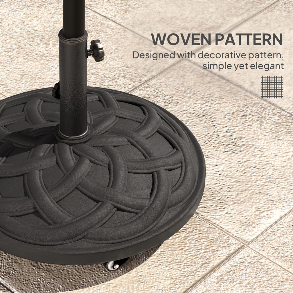 Round Patio Umbrella Base with Wheels, 44 lbs Resin Umbrella Stand Base, Heavy Duty Patio Umbrella Holder for 1.3"/1.5"/1.9" Umbrella Poles for Outdoor, Lawn, Poolside, Black