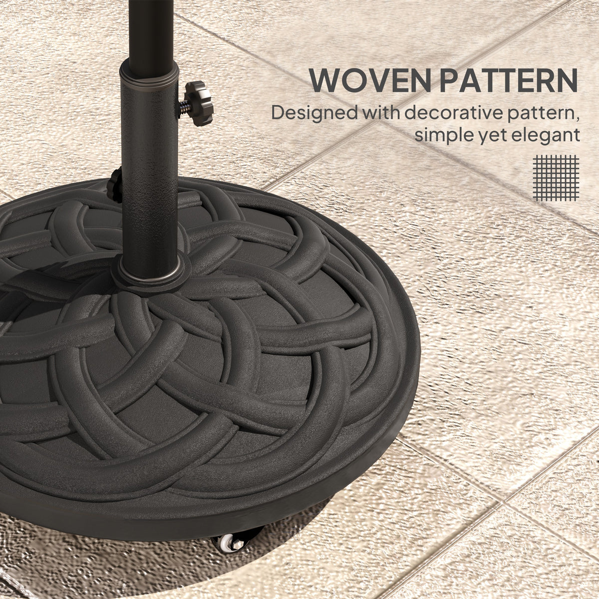 Round Patio Umbrella Base with Wheels, 44 lbs Resin Umbrella Stand Base, Heavy Duty Patio Umbrella Holder for 1.3"/1.5"/1.9" Umbrella Poles for Outdoor, Lawn, Poolside, Black