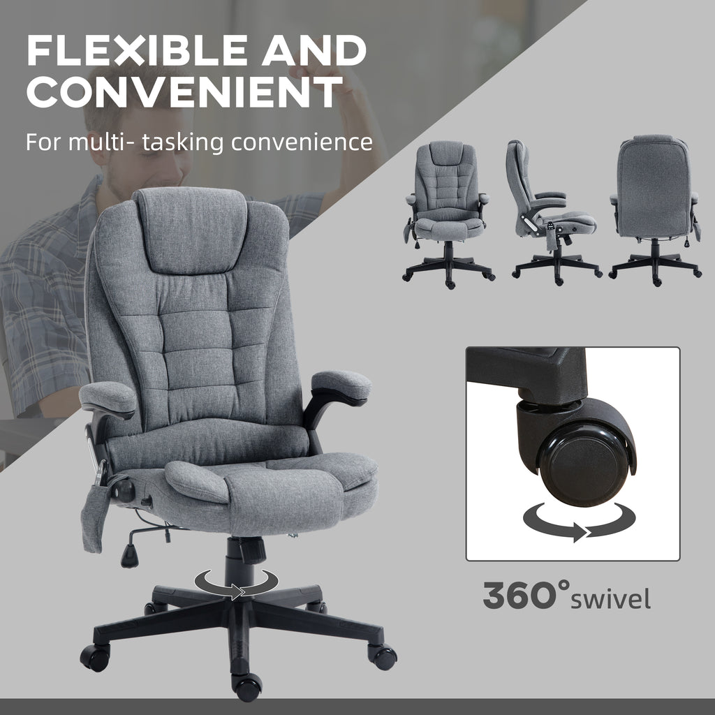 6 Point Vibrating Massage Office Chair with Heat, Linen High Back Massage Desk Chair with Reclining Backrest, Gray