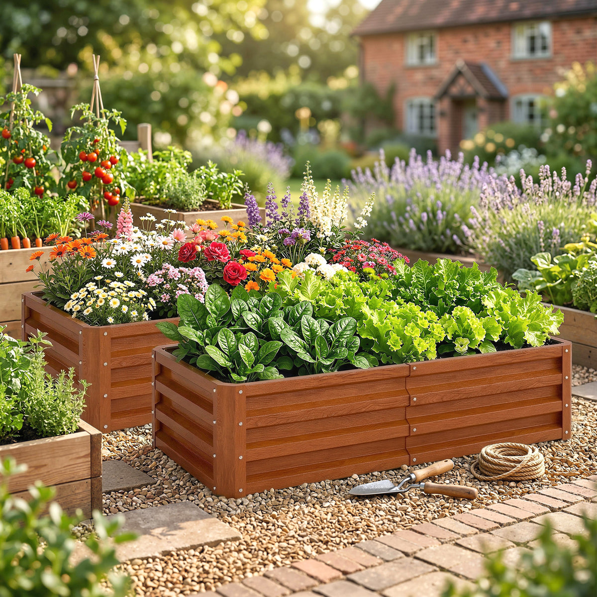 Galvanized Raised Garden Bed, 4' x 2' x 1' Metal Planter Box, for Growing Vegetables, Flowers, Herbs, Succulents, Brown