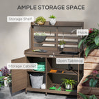 Wooden Potting Bench with Storage, Sink, Water Tap for Backyard, Patio, Balcony, Dark Brown