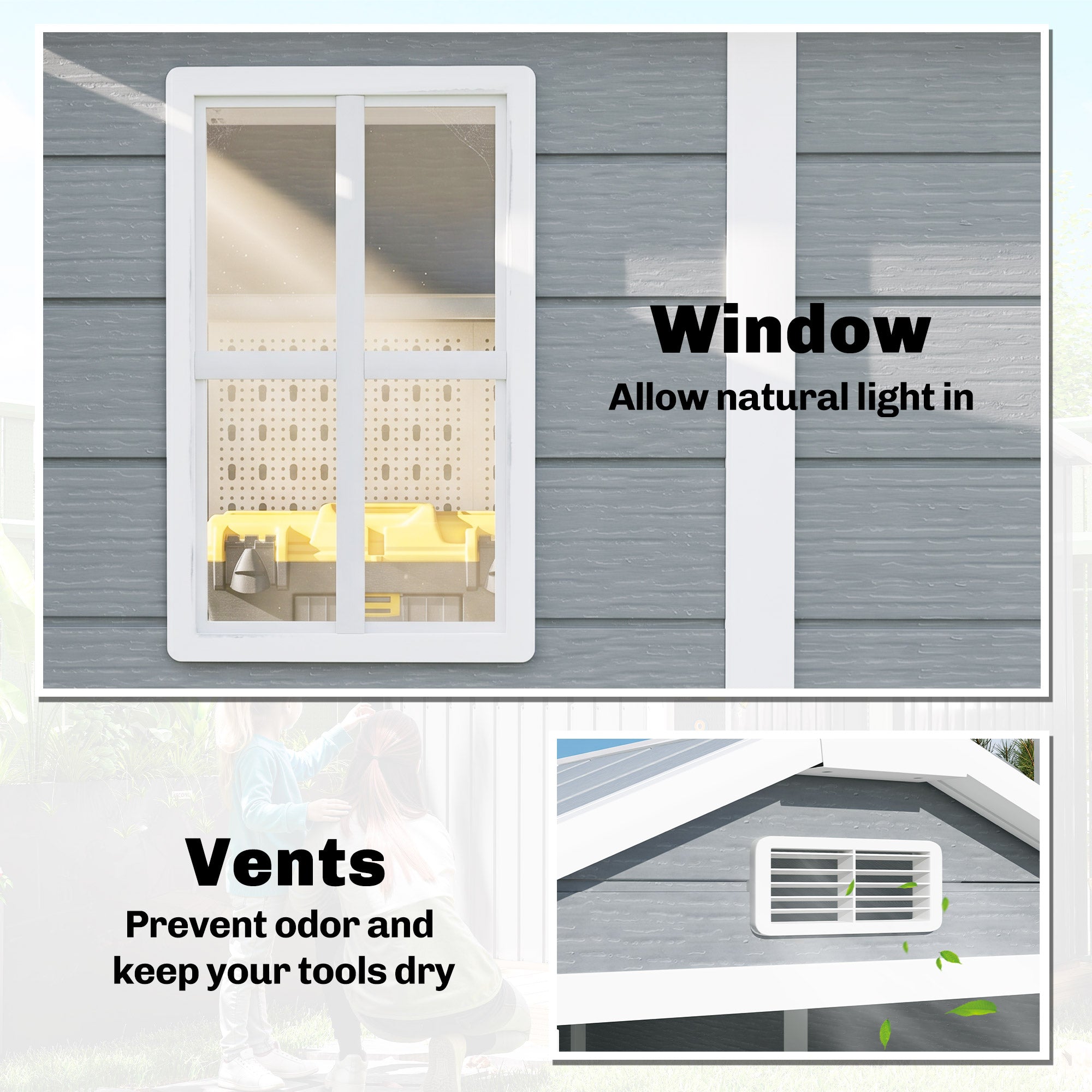 6' x 4' Outdoor Storage Shed, Plastic Shed with Floor, Window, Lockable Door and Vents for Outdoor Patio Storage, Gray