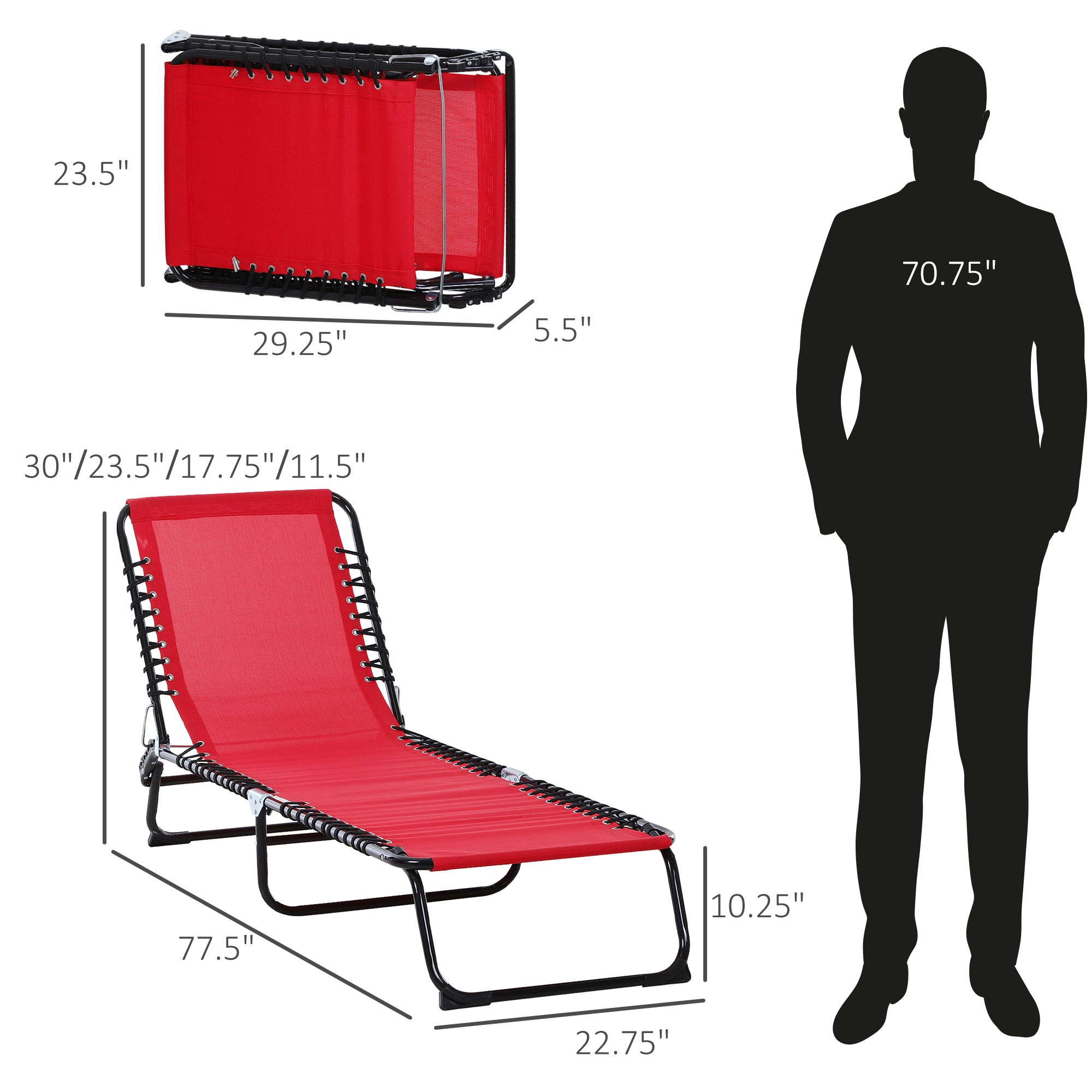 Set of 2 Folding Chaise Lounge Chairs, Outdoor Sun Tanning Chairs with Reclining Back, Wine Red