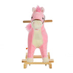 Rocking Horse Plush Animal on Wooden Rockers, Baby Rocking Chair with Sounds, Moving Mouth, Wagging Tail, Pink