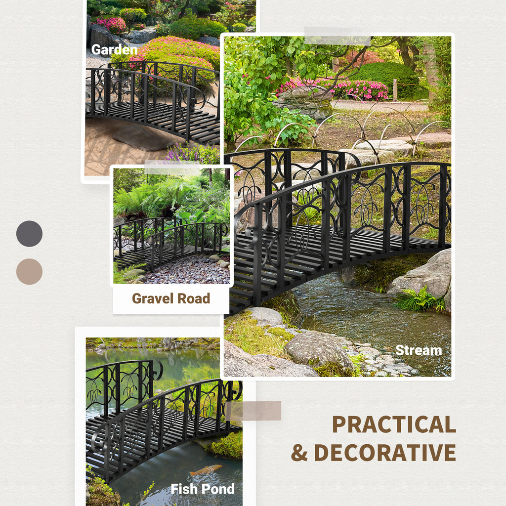 6' Metal Arch Backyard Garden Bridge with 660 lbs. Weight Capacity, Safety Siderails, Vine Motifs, Easy Assembly for Backyard Creek, Stream, Pond, Black