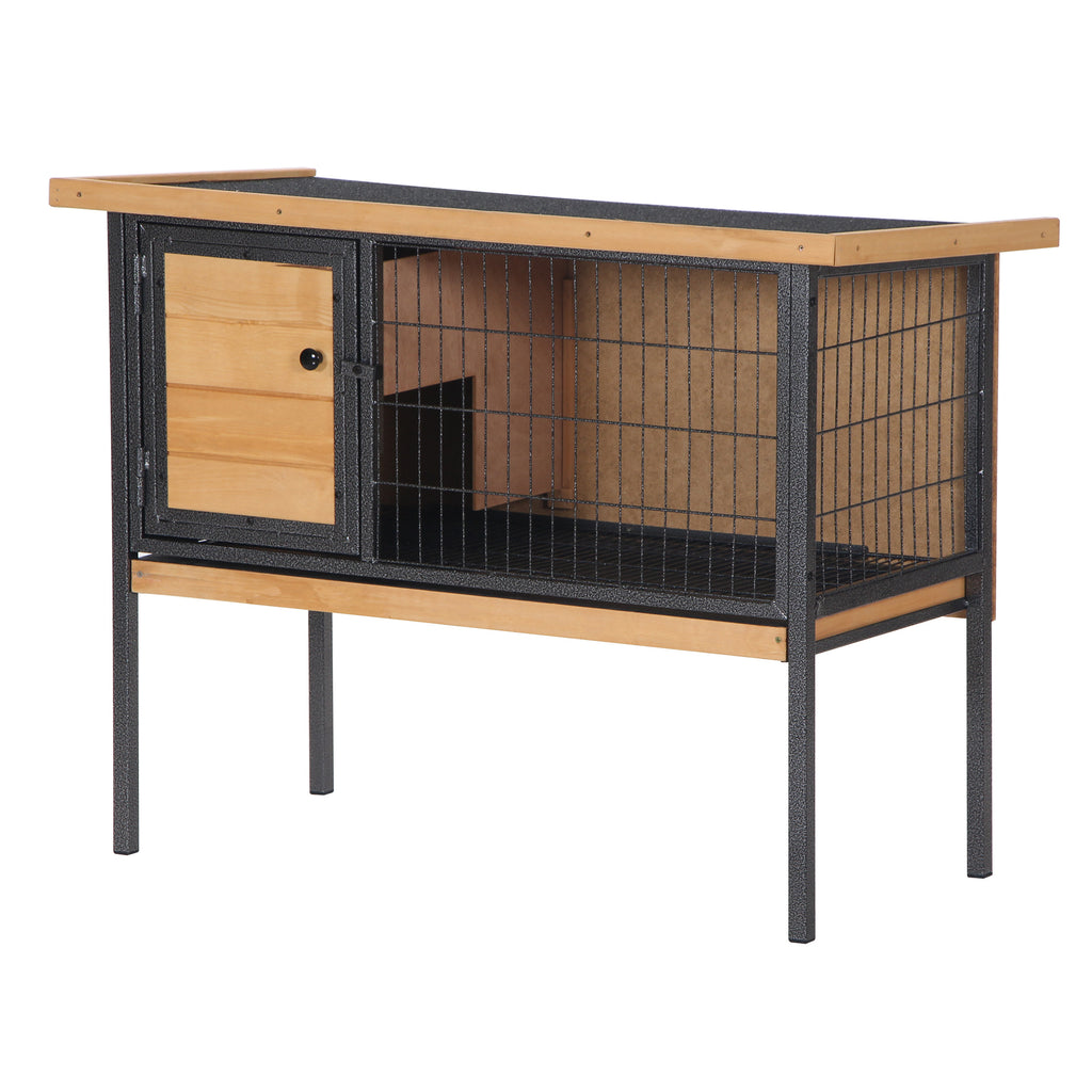 Rabbit Hutch Elevated Bunny Cage Small Animal Habitat with Metal Frame, No Leak Tray, Metal Wire Pan, Openable Water-Resistant Asphalt Roof for Rabbits, Chickens, Ducks, Indoor/Outdoor Natural