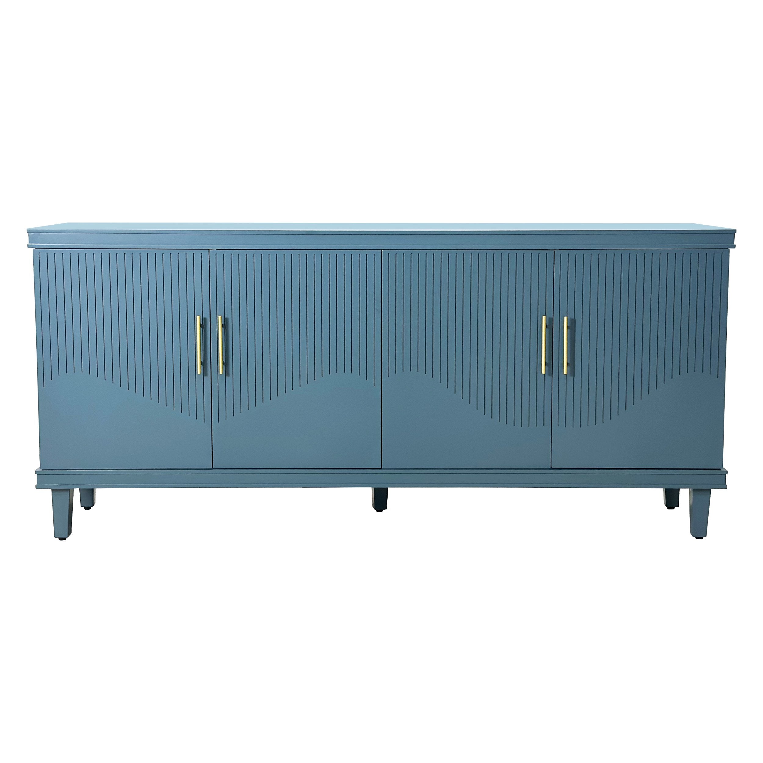 70.07'' Large 4-Door Cabinet, Solid Wood and MDF, Adjustable Shelves, 330 lbs Weight Capacity, for Living Room, Kitchen, Bedroom, Hallway, Olive Green